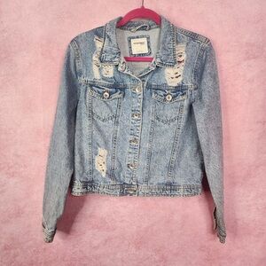 198. Highway Jeans Distressed Denim Jacket Light Wash Size L